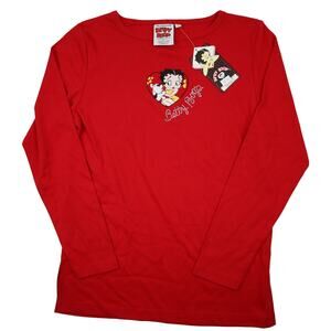 Vintage Y2k NWT Betty Boop Embroidered Dog Heart Rhinestone T Shirt